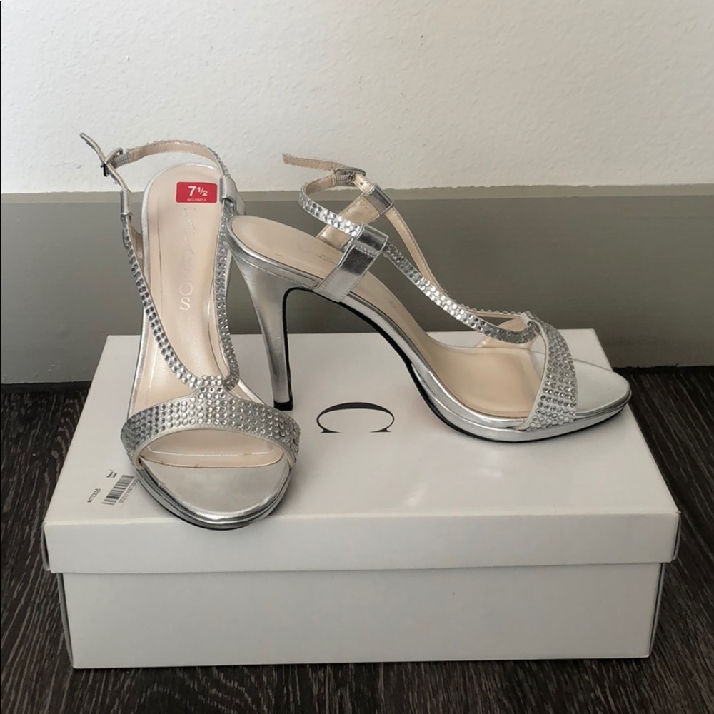 Caparros Silver Metallic Rhinestone Heels